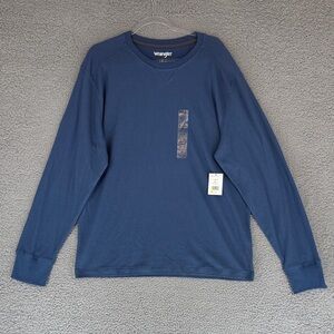 Wrangler crew neck Blue men’s XL waffle knit Long Sleeve Shirt Stretch Pullover
